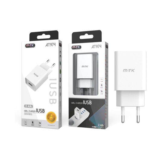 ADAPTADOR DE CARREGAMENTO COM 1 USB 2.4A MTK BRANCO